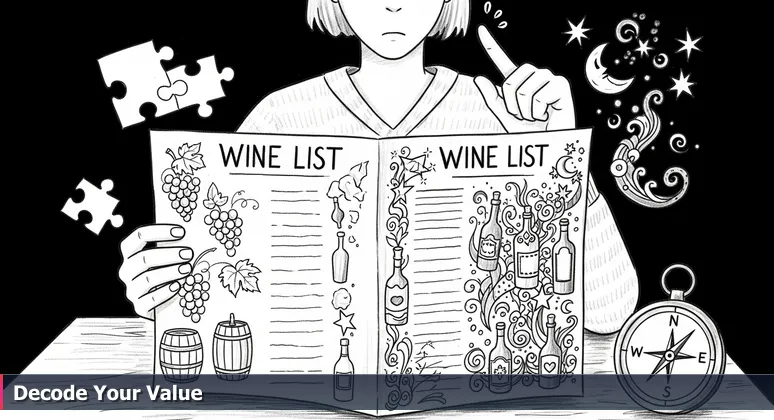 A person at a restaurant examining a wine menu, representing the complex choices in AI career salaries for Berkeley, California's 2026 job market.