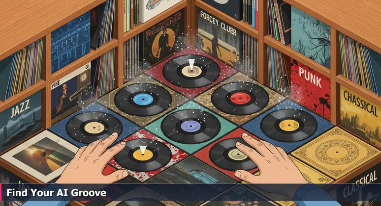 Hands flipping through vinyl records in a Berkeley shop, representing curated AI career paths beyond Big Tech.