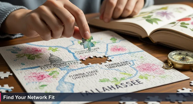 Hand holding a puzzle piece over a map of Tallahassee, symbolizing finding your place in the AI networking ecosystem.