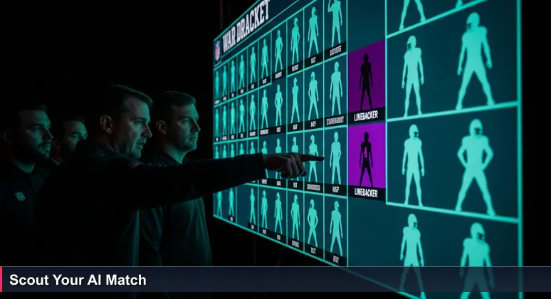 A strategic NFL draft war room scene with a digital board, symbolizing the search for the perfect AI engineering job in Tallahassee.