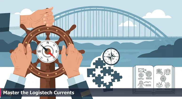Weathered hands adjusting a wooden river pilot's wheel with the Gateway to the Americas bridge in background, symbolizing AI career navigation in Laredo, TX.