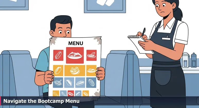 A person in a Laredo taquería booth holding a menu with AI bootcamp options, symbolizing the challenge of choosing the right career path.