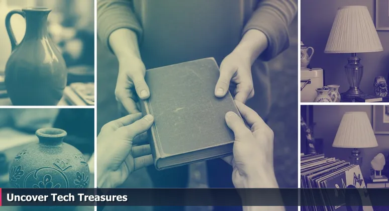 Close-up of hands holding a dusty book at a Laredo garage sale, symbolizing hidden free tech education opportunities in public institutions.