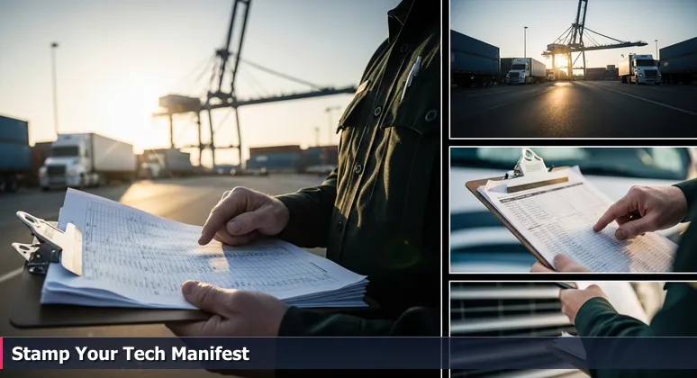 U.S. Customs officer inspecting a manifest at Laredo's World Trade Bridge, symbolizing the critical choice of tech workspaces for startups in the logistics hub.