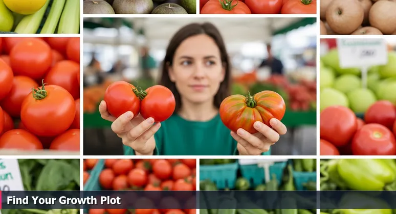 A person at a Fresno farmers market comparing a glossy tomato and a vibrant heirloom, symbolizing the choice between different tech coworking ecosystems.