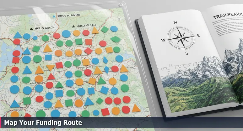 A detailed trailhead map in the Boise Foothills with overlapping trail markers, symbolizing funding options for tech training in 2026.