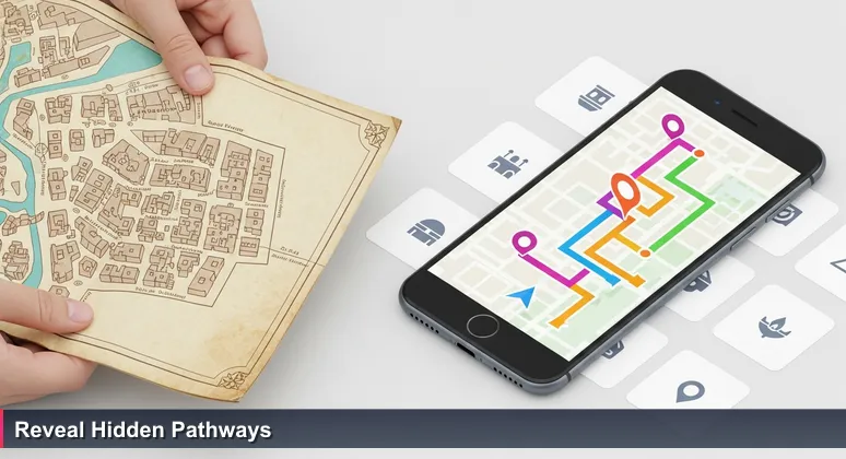 A hand holding a traditional map of Doha's Souq Waqif with a smartphone overlay showing dynamic tech career pathways in Qatar for 2026.