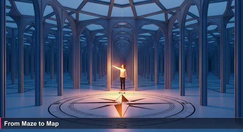 A person standing in the Efteling's mirrored maze, Droomvlucht, surrounded by infinite reflections, symbolizing the confusion and opportunity in the Dutch cybersecurity job hunt for 2026.