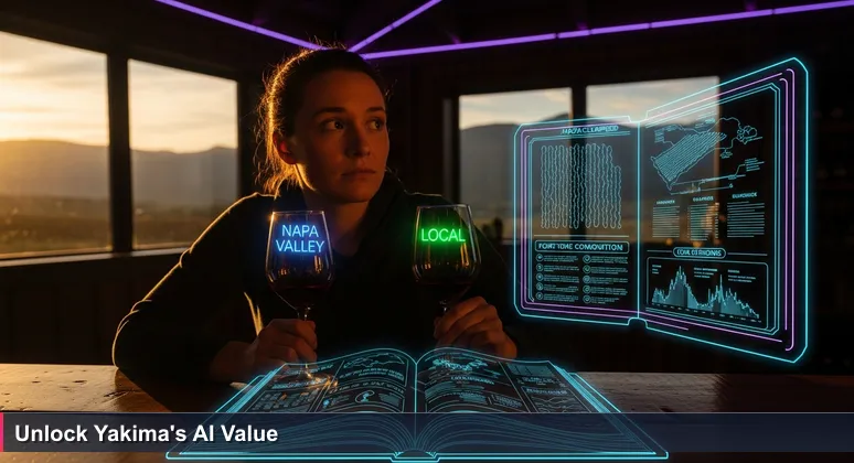 Person in Yakima vineyard comparing wine glasses with price tags, representing the true value of AI salaries beyond base figures.