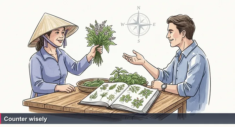 Street market in Ho Chi Minh City with vendor and customer haggling over herbs, symbolizing negotiation of AI salary packages in Vietnam.