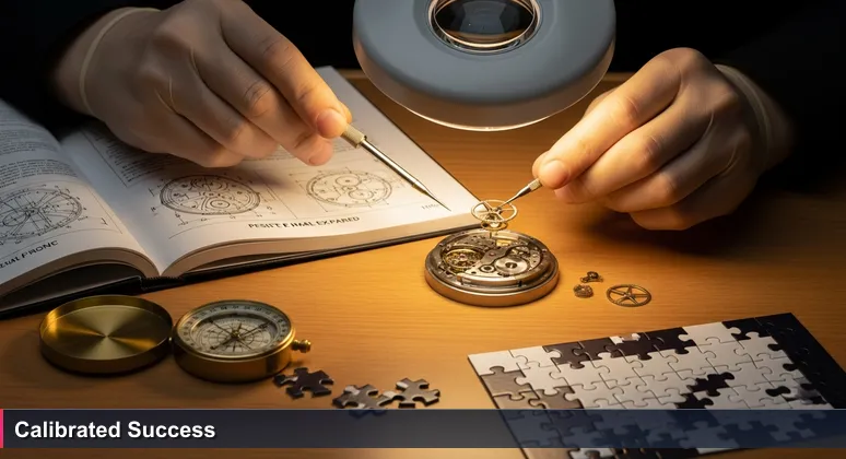 Close-up of a watchmaker's hands assembling intricate gears under a magnifying lamp, symbolizing the meticulous process of building an AI career in Luxembourg.