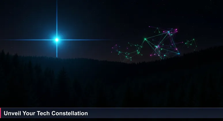 A starry night sky over Luxembourg with constellations forming patterns, symbolizing interconnected women in tech networks and support groups