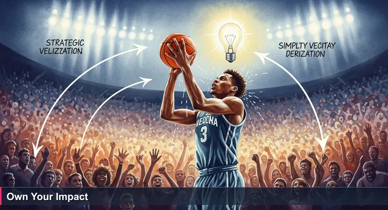 A basketball player leaping for a game-winning shot in a packed hometown gym, symbolizing tech career success and community impact in Springfield, Missouri.