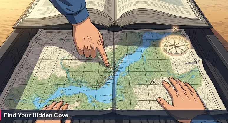 A topographic map of the Ozarks on a pickup truck tailgate at dawn, with hands pointing to crowded and secluded fishing spots, symbolizing AI career opportunities in Springfield.