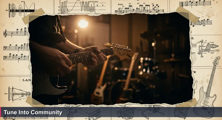Hands tuning a guitar in a dim garage, symbolizing solo AI practice before community engagement in Springfield, MO's 2026 tech ecosystem.