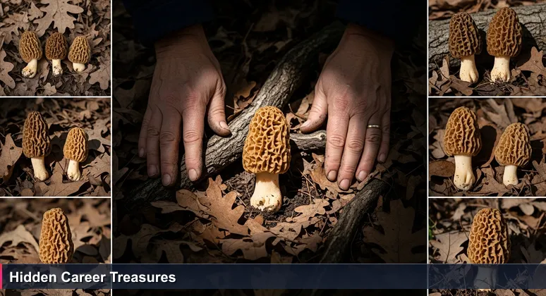 Close-up of forager's hands revealing a morel mushroom in the Missouri Ozarks forest, symbolizing hidden AI career opportunities in Springfield.