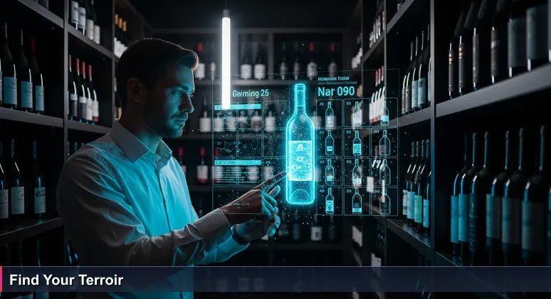 A sommelier in a dim cellar thoughtfully examining a wine label, symbolizing the search for the right tech startup for junior developers in Springfield, MO's 2026 job market.