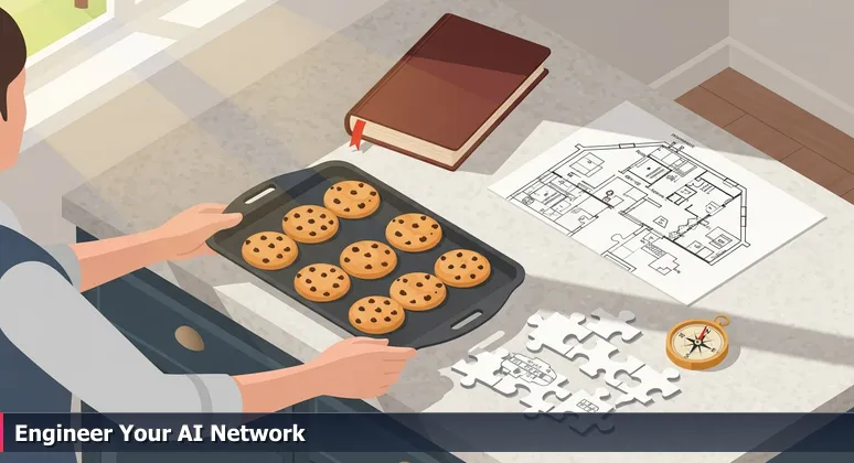 Hands placing warm cookies on a granite counter in a staged Milwaukee home, representing intentional AI community building.