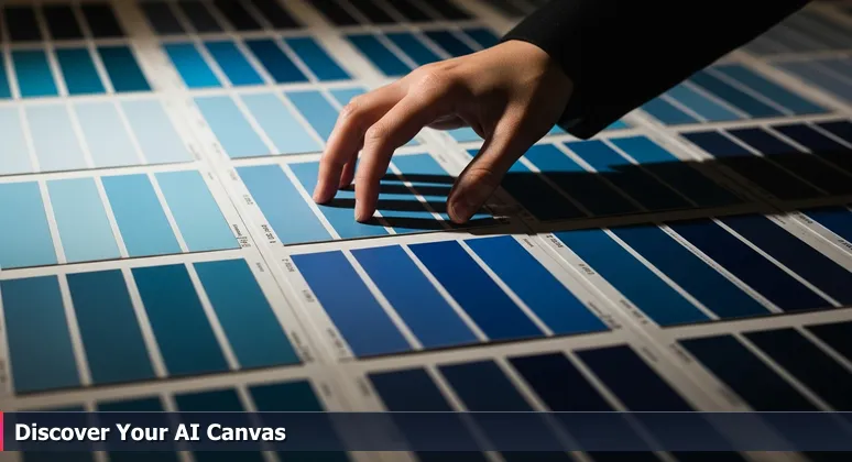 A close-up view of a hand hovering over blue paint swatches at a home improvement store, symbolizing the choice of AI bootcamps in Mesa, Arizona.