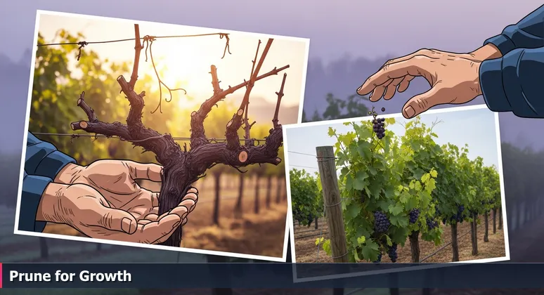 A vintner's hands pruning grapevines in a Temecula vineyard at dawn, symbolizing strategic choices for tech workspace selection in Murrieta, CA.
