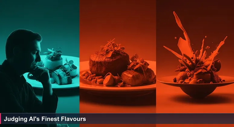 A MasterChef NZ judge tasting three distinct dishes, symbolizing the challenge of ranking diverse and excellent AI startups in New Zealand for 2026.