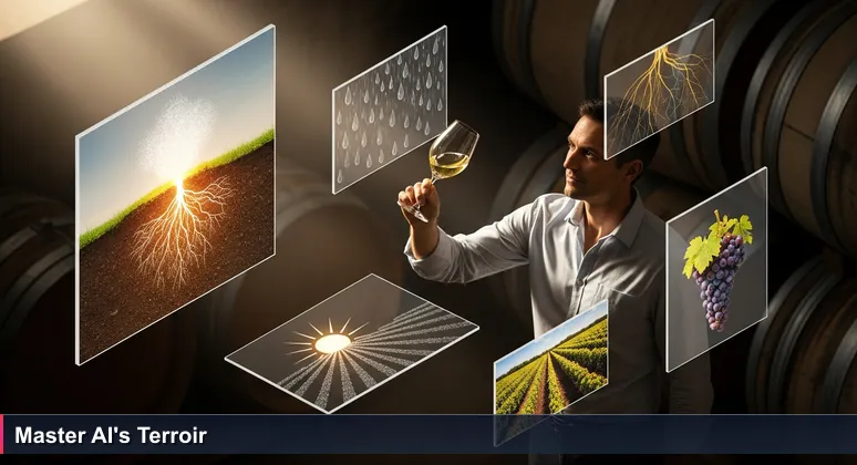 A thoughtful winemaker in a Marlborough cellar holds a glass of wine, symbolizing the deep industry knowledge required for AI careers in New Zealand.