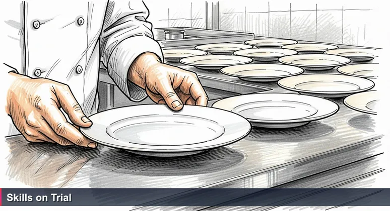 Chef's hands placing a beautifully plated dish on a kitchen pass, symbolising how New Zealand tech employers evaluate skills over degrees in 2026.