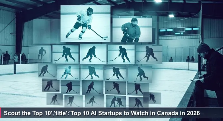 A lone scout in a red tuque in a small Canadian hockey arena, clipboard on his knee, watching kids on the ice - visual metaphor for ranking Canada’s top AI startups in 2026.