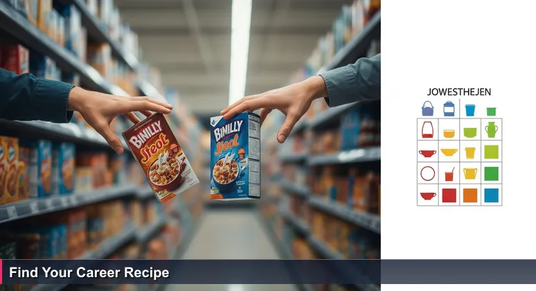 Hands hesitating between two cereal boxes in a supermarket aisle, symbolizing the career choice for AI engineers in Lima, Peru.