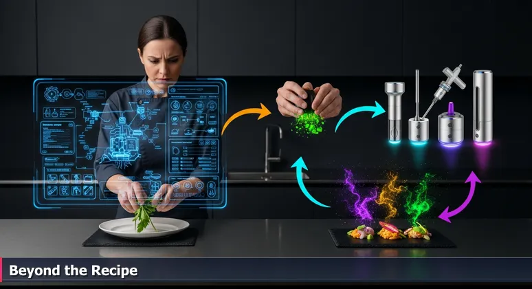 A person in a kitchen looking frustrated at a plated dish next to an open recipe book, symbolizing the journey from following recipes to mastering AI systems in Livermore.