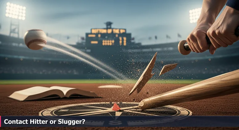 A baseball batter's hands gripping a wooden bat at the moment of impact with a fastball, splinters flying, with a blurred scoreboard showing 'Bottom of the 9th' in the background, symbolizing high-stakes career decisions in AI.