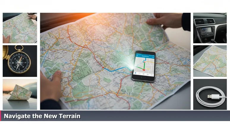 Hands unfolding a paper map of Livermore Valley with a smartphone displaying a digital navigation app overlay, symbolizing the blend of traditional and modern tech job hunting.