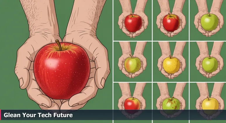 Weathered hands uncovering a perfect apple in a Louisville orchard, symbolizing the discovery of overlooked tech talent in the city's growing job market.