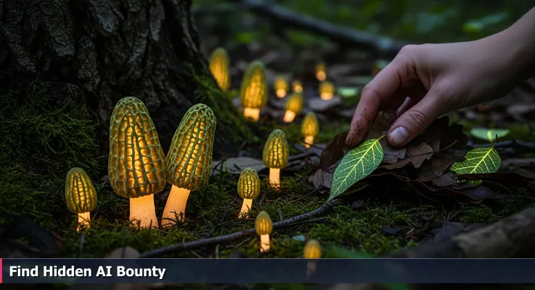 Close-up of a hand revealing morel mushrooms on a forest floor in Letchworth State Park, symbolizing hidden AI job opportunities in Buffalo.