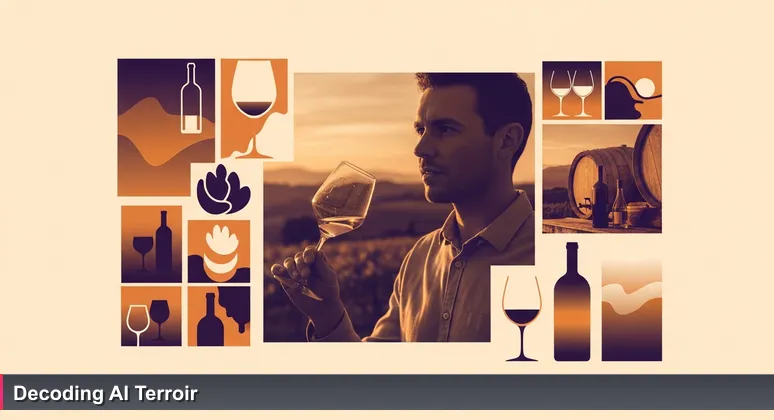 A sommelier in a Santa Barbara vineyard thoughtfully examining a glass of wine, symbolizing the insightful analysis of AI startups in the region's unique tech ecosystem.