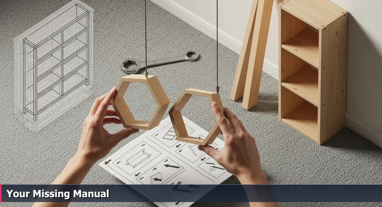 Hands struggling to assemble a bookshelf with an instruction manual, representing the challenge of building an AI career in Columbus, Ohio.