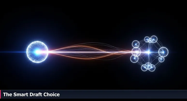 Close-up of hands holding a sports draft card with Colorado Springs tech logo, symbolizing strategic career choice in a crowded arena.