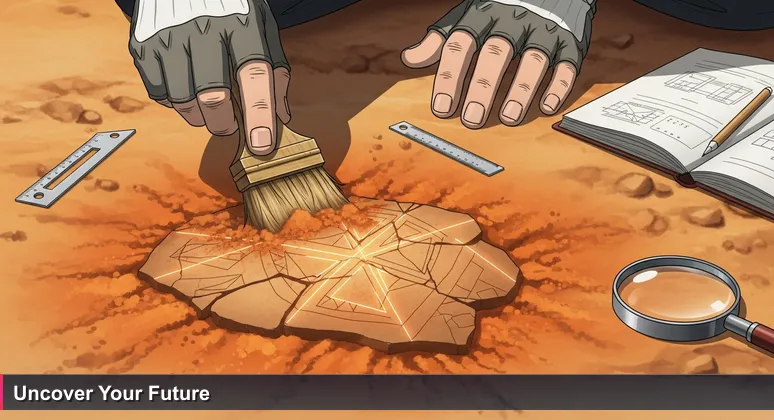 A hand brushes dust from an ancient pottery shard in the Sonoran Desert, symbolizing uncovering tech funding resources for Tucson careers in 2026.