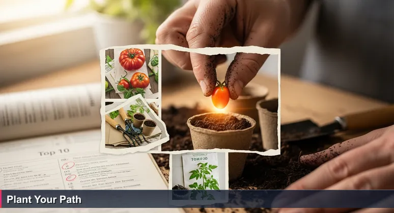 Hands planting a seed in Tucson soil, representing career cultivation in local tech startups for junior developers.