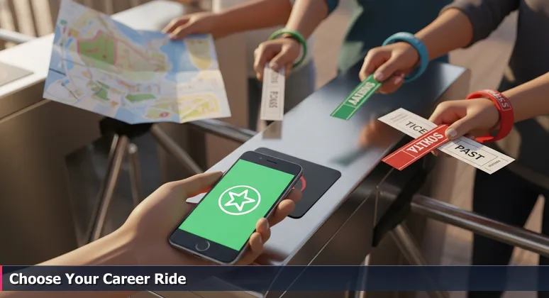 Close-up of hands at a Disney World turnstile with a smartphone showing a Lightning Lane pass and other hands holding park maps and wristbands.