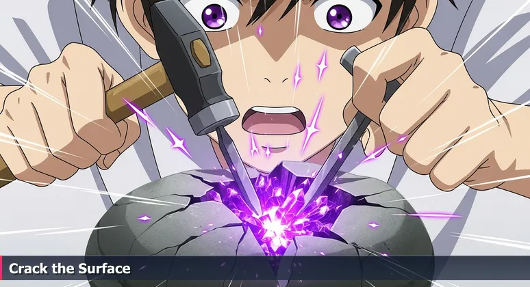 A geode cracked open revealing sparkling purple crystals, symbolizing the hidden tech ecosystem in Orlando.