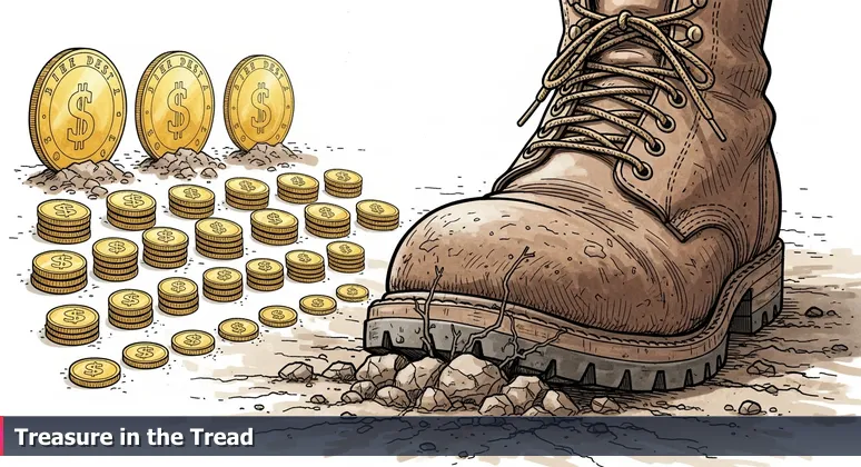 Close-up of a muddy work boot with gold coins in its tread, representing unexpected AI career opportunities in Orlando's key industries.