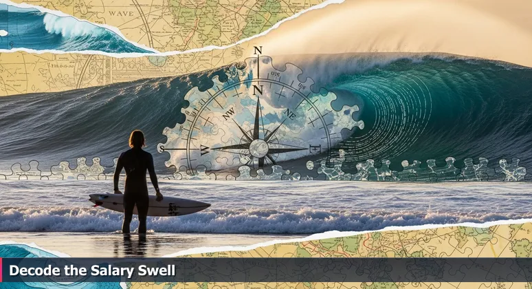 A surfer on Hawaii's North Shore at dawn, studying ocean waves to symbolize analyzing AI salary structures in Honolulu for 2026.