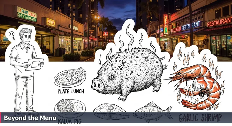 A tourist on a Honolulu sidewalk at dusk, holding a menu, symbolizing the choice between generic AI bootcamp lists and real local opportunities.