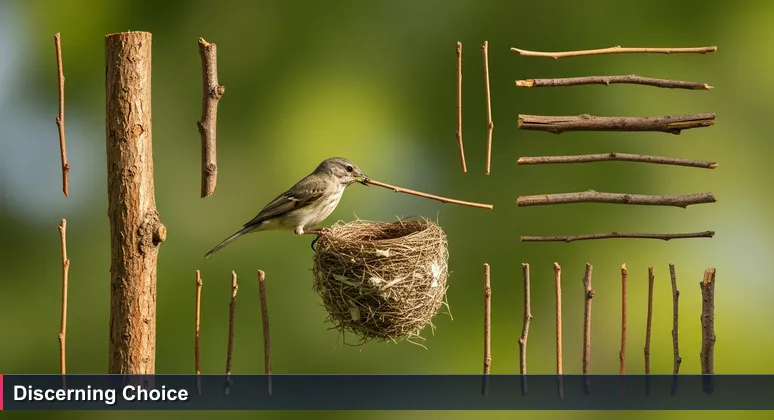 A bird carefully choosing a twig for its nest in Oak Openings Preserve, symbolizing the selection of tech coworking spaces in Toledo.