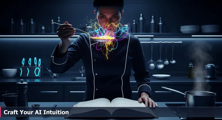 A chef in a kitchen tasting a complex sauce with focused intensity, symbolizing the intuitive skill development needed for AI engineering in Bellingham's unique ecosystem.