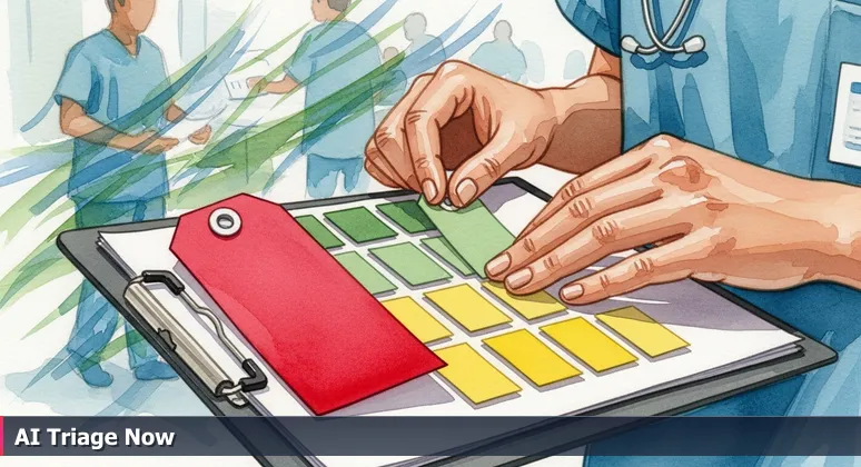 A triage nurse's hands writing urgent tags on a clipboard, symbolizing critical assessment of AI engineering roles in Bellingham's job market.