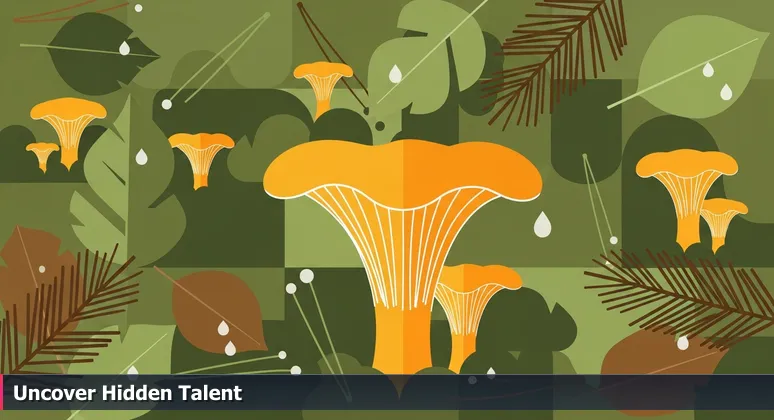 Close-up of a vibrant chanterelle mushroom emerging from damp forest floor in Whatcom County, symbolizing hidden tech job opportunities in Bellingham.