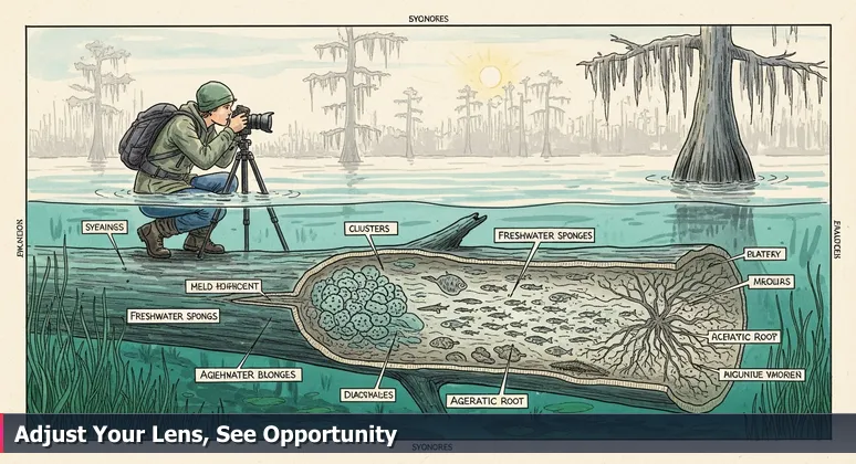 A photographer in a Louisiana swamp captures the hidden AI career ecosystem in New Orleans, symbolizing undiscovered opportunities.