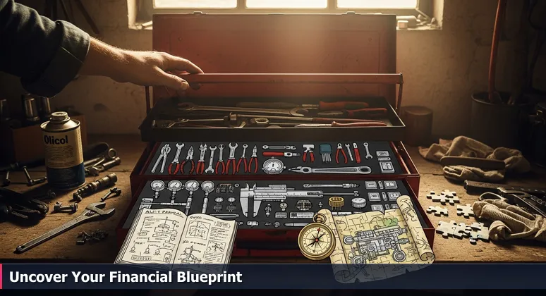 A weathered red toolbox open on a workbench in a Carlsbad garage, with a hand lifting a hidden compartment to reveal gleaming, specialized tools for tech training funding.